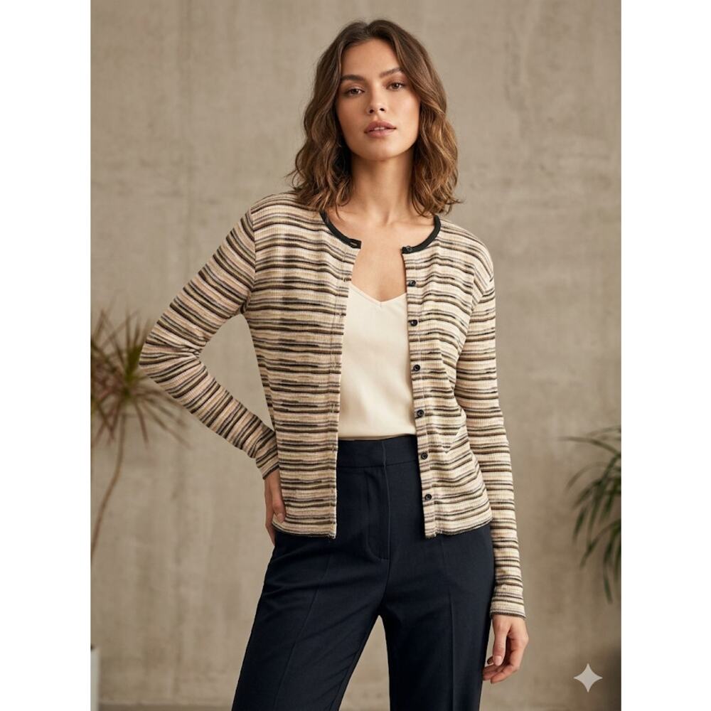 Womens Vintage 90s Cardigan Button Down Striped Knit Sweater Retro Textured M